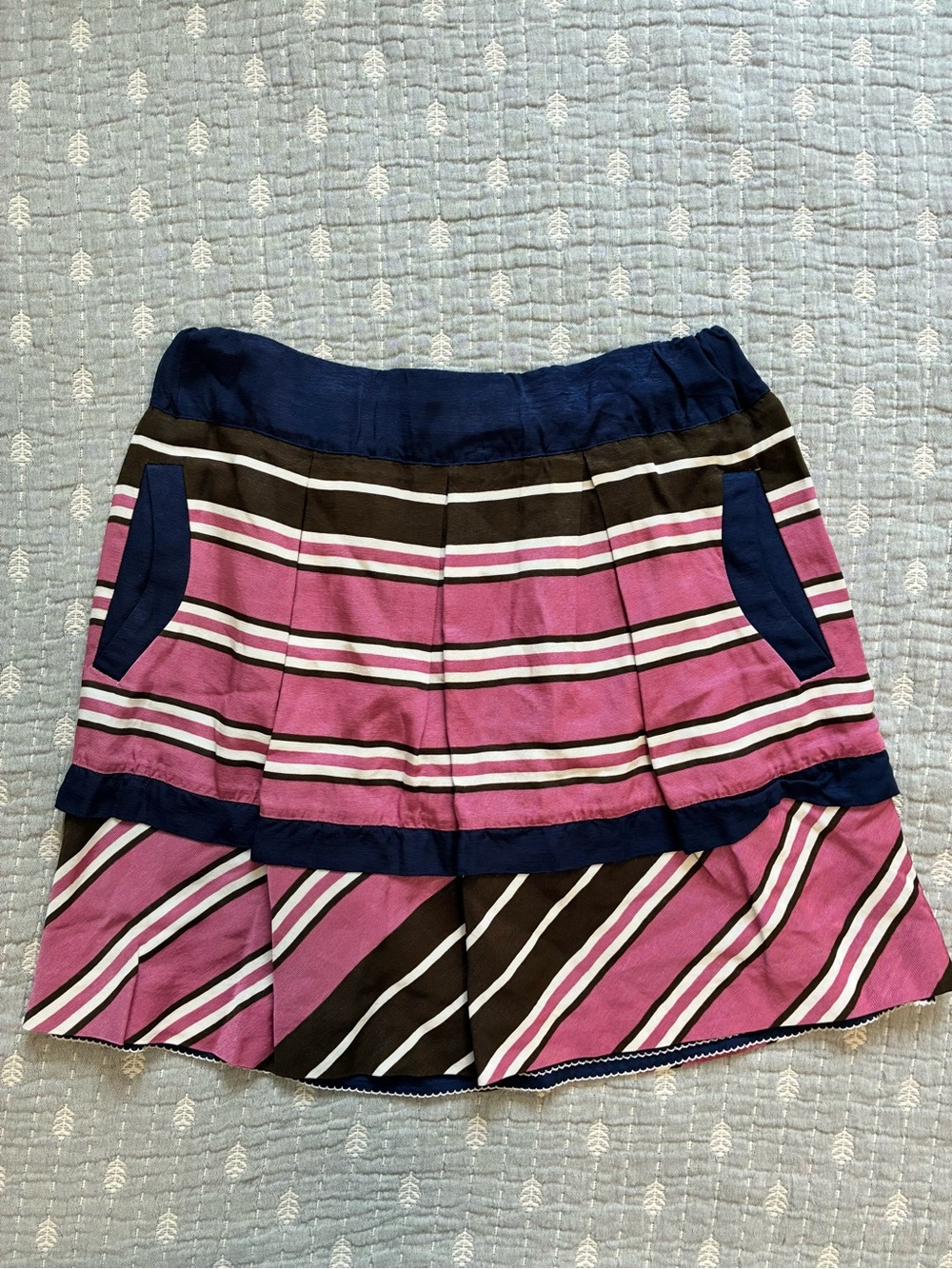 Maeve by Anthropologie Striped Pink and Navy Tiered Mini Skirt